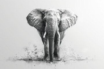 Naklejka premium A highly detailed black and white portrait of an elephant, capturing the texture of its skin and deep expression