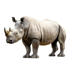 Obraz premium Powerful gray rhinoceros standing on plain White Background Transparent PNG in high detail