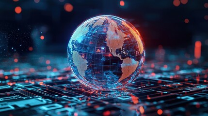 Fototapeta premium A digital globe surrounded by currency symbols representing the global economy