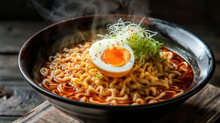 Spicy Ramen Noodles with Egg and Green Onions