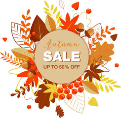 vector autumn leaves  sale banner on transparent background