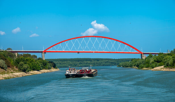 Arch bridge in Cernavodă at the Danube end of the Danube&ndash;Black Sea Canal, Romania