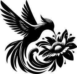 Obraz premium majestic Hummingbirds & Flowers silhouette, vector, clipart, nature, abstract illustration 19