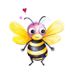 Naklejka premium Cute cartoon bee with heart symbol, adorable and colorful insect character art for kids' illustrations and designs.
