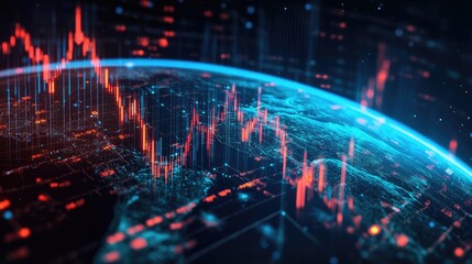 Fototapeta premium Global stock market connection, charts intertwining around Earth, 3D illustration