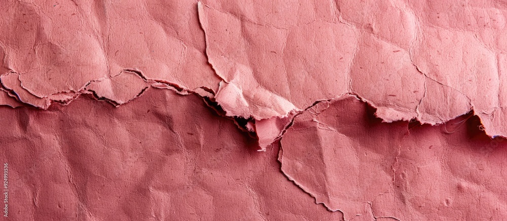 Sticker Close up of dense coral cardboard revealing a textured image of old light pink paper providing a suitable copy space image