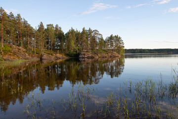 Warm June evening near the island of Koyonsaari. Karelia, Russia
