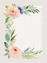 A blank wedding invitation adorned with a watercolor floral frame