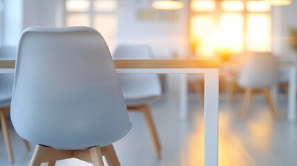 Modern Gray Chairs and Wooden Table in Spacious Café