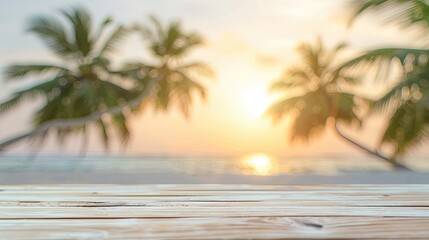 Serene Sunset Scene with Boardwalk and Palm Trees