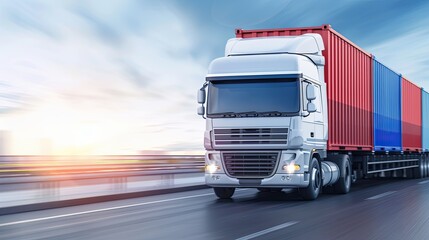 Sunset Highway Scene with Moving White Truck