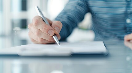 Young Adult Signing Document at White Table