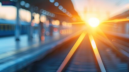 Sunset Train Station Scene Captures Transition from Day to Night
