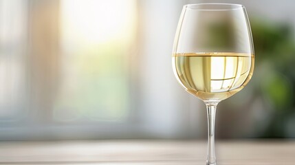 White Wine in Glass Amidst Blurry Indoor Setting