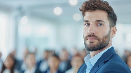 Confident Man in Blue Suit at a Professional Event