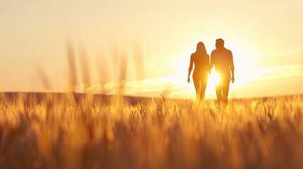 Serene Sunset Stroll Across a Field of Tall, Dry Grass