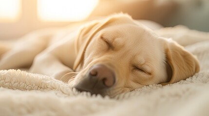 Tranquil Sleeping Tan Dog on White Sheet Bed