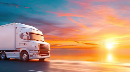 Serene Solitude - Sunset Journey of a Lone Semi-Truck