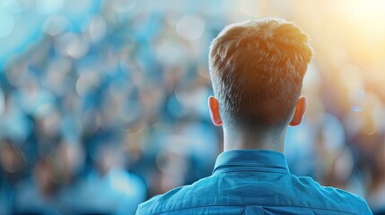 Man with Spiky Hair and Goggles Addressing Crowd