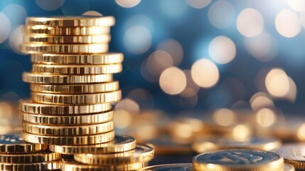 Stack of Gold-Colored Coins Displayed on Table