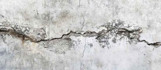 Fototapeta premium Vertical crack in a wall post earthquake with a gray cement mortar covered cracked concrete surface Includes copy space image