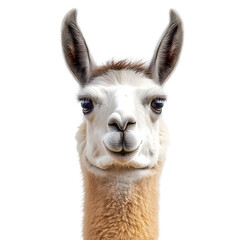 Obraz premium Closeup Portrait of a Curious and Fluffy Llama Isolated on a Plain White Background Transparent PNG