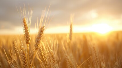 Naklejka premium Tranquil Wheat Field Sunset Portrait