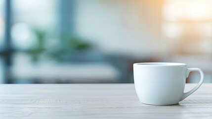 White Mug with Unknown Beverage and Wooden Table