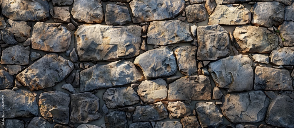 Poster daylight illuminates a textured stone wall creating a versatile background with copy space image pot
