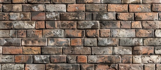 Obraz premium Brick wall showcasing a mix of weathered and fresh bricks ideal for designs and presentations with abundant copy space image