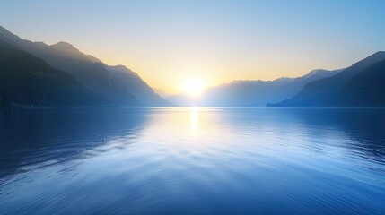 Fototapeta premium Panoramic View of Serene Sunrise Over Calm Lake