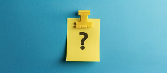Exclamation mark or warning sign concept depicted on a yellow sticky note against a blue background with copy space image