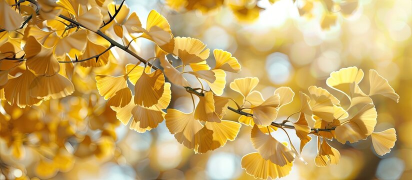 Autumnal Ginkgo biloba also referred to as ginkgo gingko or maidenhair tree is renowned for its striking foliage ideal for adding flair to a copy space image