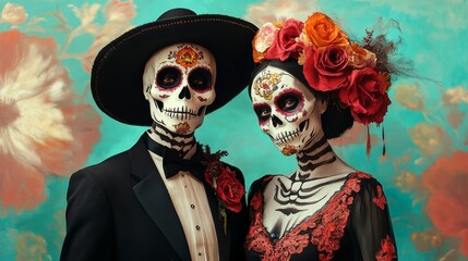 A couple on Dia de Los Muertos