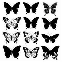 Black and White Butterfly Silhouettes Set.