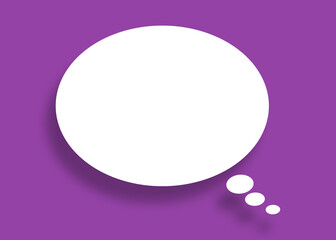 Empty white paper in the shape of speech bubbles against a purple background.