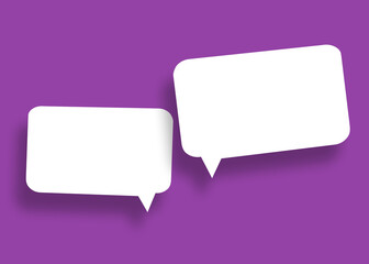 Empty speech balloon shape white paper isolated on purple background communication bubbles.