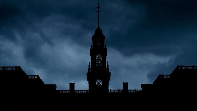 Thunderstorm and Lightning  Flash over Silhouette of Delaware Capitol Building in Dover, USA