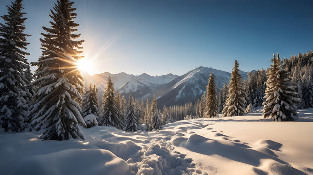 Winter landscape with snow covered trees