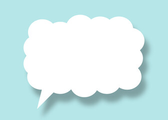 Empty white cloud paper speech bubble shape against light blue background.