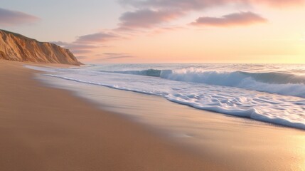 Obraz premium Serene Beach Scene with Sunset and Waves
