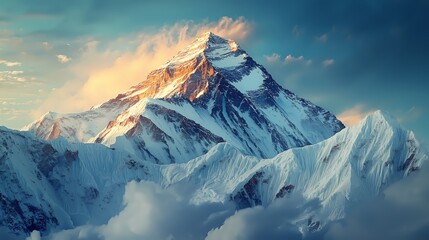 Majestic Mountain Peak at Sunset. - Powered by Adobe