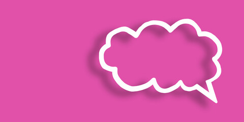 Empty transparent cloud paper speech bubble shape against pink background.