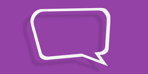 Empty transparent balloon paper speech bubble shape against purple background.