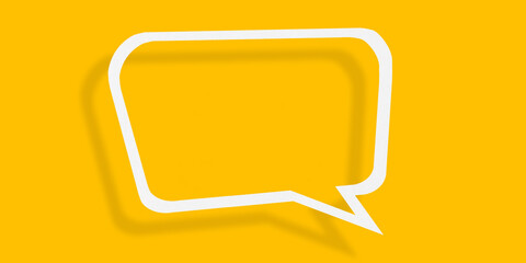 Empty transparent balloon paper speech bubble shape against yellow background.
