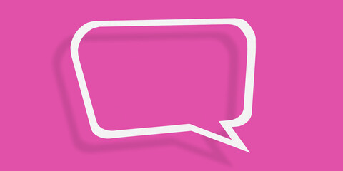 Empty transparent balloon paper speech bubble shape against pink background.