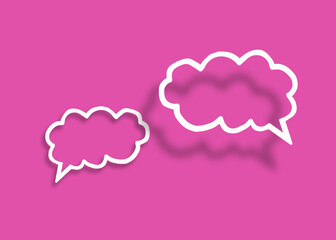 Empty transparent cloud paper speech bubble shape against pink background.