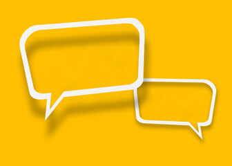 Empty transparent balloon paper speech bubble shape against yellow background.