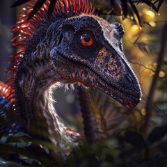 Dinosaur Close-Up with Forest Background.