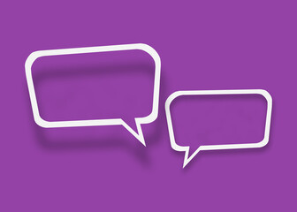 Empty transparent balloon paper speech bubble shape against purple background.